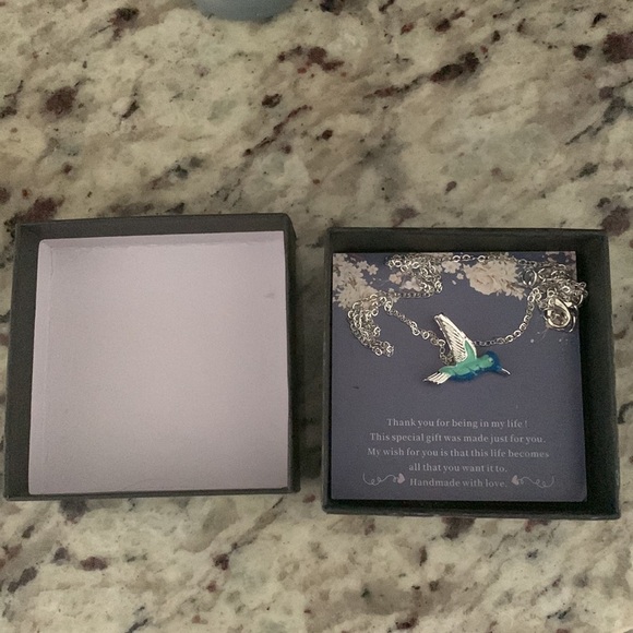 Blue Pendant Hummingbird Necklace - Picture 7 of 7